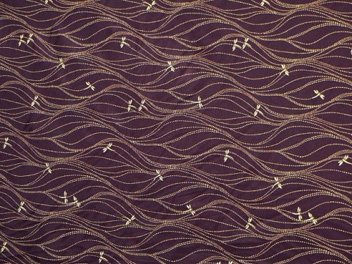 (image for) Plum/Gold Stretch Dragonfly Print Fabric