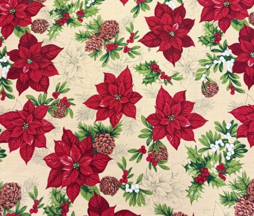 (image for) Pine Cone Poinsettia Print | 100% Cotton Print | By the yard