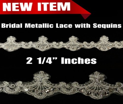 (image for) Bridal Lace Trim | Metallic Scalloped Lace Trim | Silver Trim by the yard