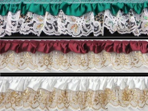 2 Ruffled Lace with Satin Ribbon 2-inch white iridescent ruffled lace with  hunter green satin ribbon, Huntington Fabric Depot [TR7666] : Buy Cheap &  Discount Fashion Fabric Online