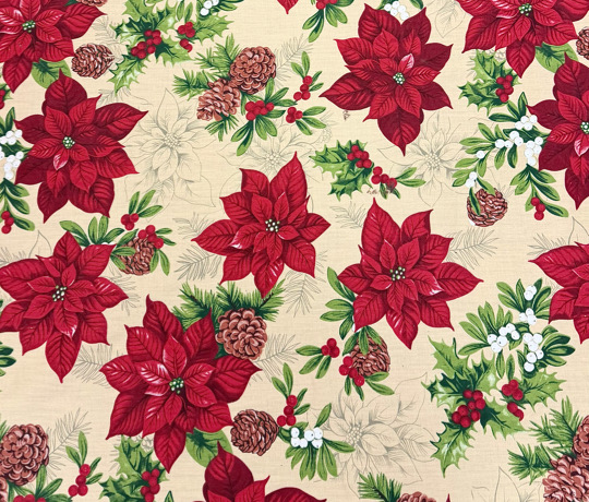(image for) Pine Cone Poinsettia Print | 100% Cotton Print | By the yard