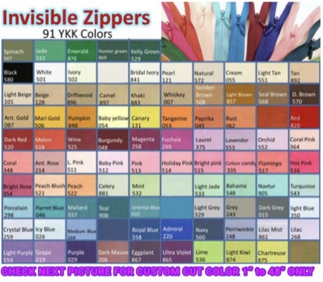(image for) Invisible Zippers | Concealed Zippers 95 Colors
