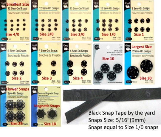 Dritz Sew-On Snaps, 7/8, Black, 48 Sets