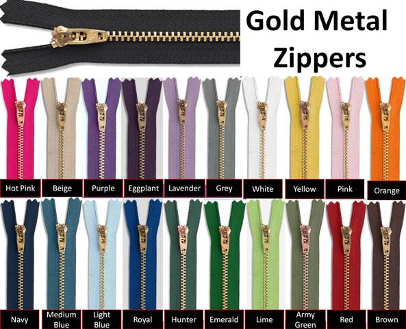 Gold Metal Zippers, Brass Zippers, Jean Zippers